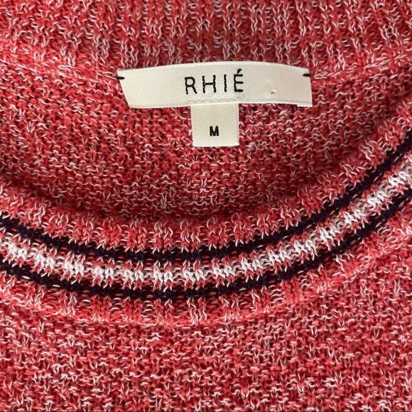 RHIE Women’s Short Sleeve Top 90’s Style Split ahem Red Stripe Size Medium - Picture 5 of 6